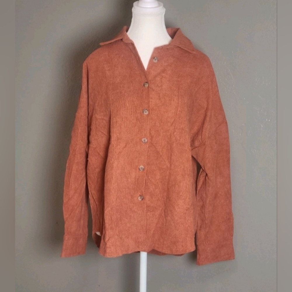 Womens Brown/Rust Button-Up Ribbed Corduroy Top Medium NWOT - Picture 11 of 11